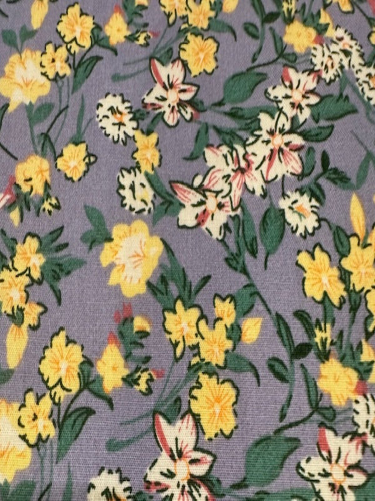 Yellow Wildflowers on Dusty Blue Cotton Lawn – 100% Cotton, 145 cm Wide