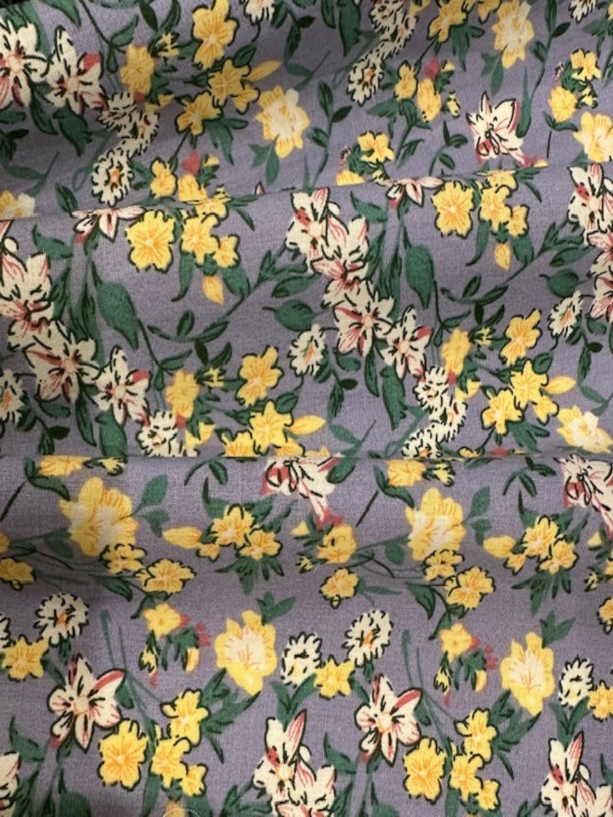 Yellow Wildflowers on Dusty Blue Cotton Lawn – 100% Cotton, 145 cm Wide