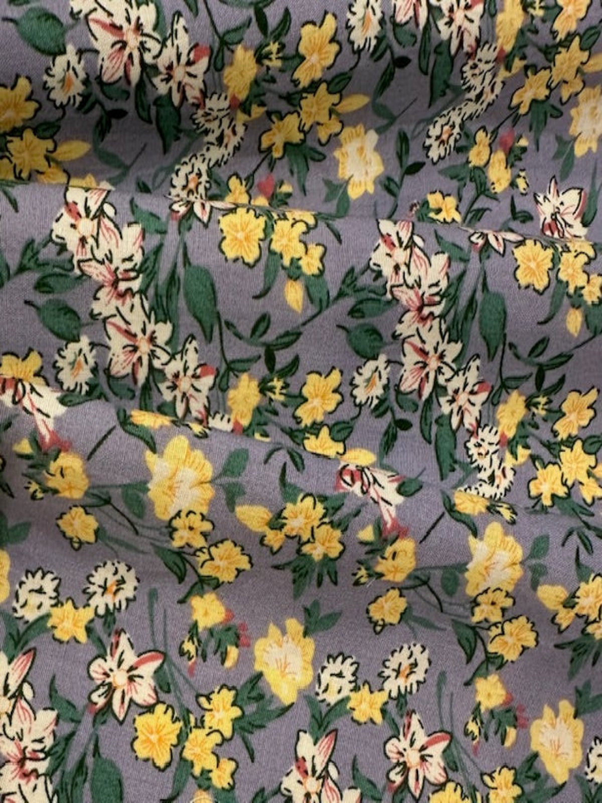 Yellow Wildflowers on Dusty Blue Cotton Lawn – 100% Cotton, 145 cm Wide