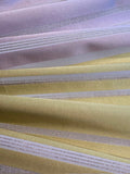 Pale Lilac &amp; Lime Stripe with Lurex Detail. Stripes Run Along the Fabric