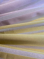 Pale Lilac &amp; Lime Stripe with Lurex Detail. Stripes Run Along the Fabric