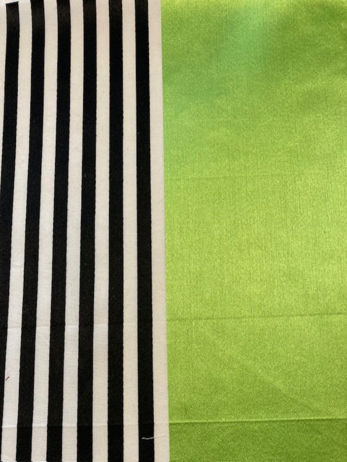 Lemon/Lime/Black Stripes Satin Faced. Stripes run along the Fabric