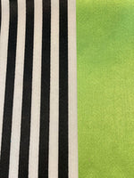 Lemon/Lime/Black Stripes Satin Faced. Stripes run along the Fabric