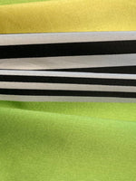 Lemon/Lime/Black Stripes Satin Faced. Stripes run along the Fabric