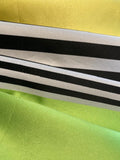 Lemon/Lime/Black Stripes Satin Faced. Stripes run along the Fabric