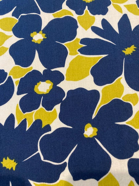 Navy/Lime Block Flowers on Cotton Lawn