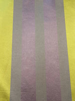 Lime/Purple/Lilac Satin Silk Mix Stripe. Stripes Run Along the Fabric