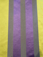 Lime/Purple/Lilac Satin Silk Mix Stripe. Stripes Run Along the Fabric