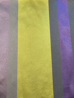 Lime/Purple/Lilac Satin Silk Mix Stripe. Stripes Run Along the Fabric