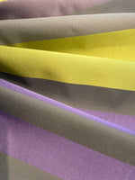 Lime/Purple/Lilac Satin Silk Mix Stripe. Stripes Run Along the Fabric