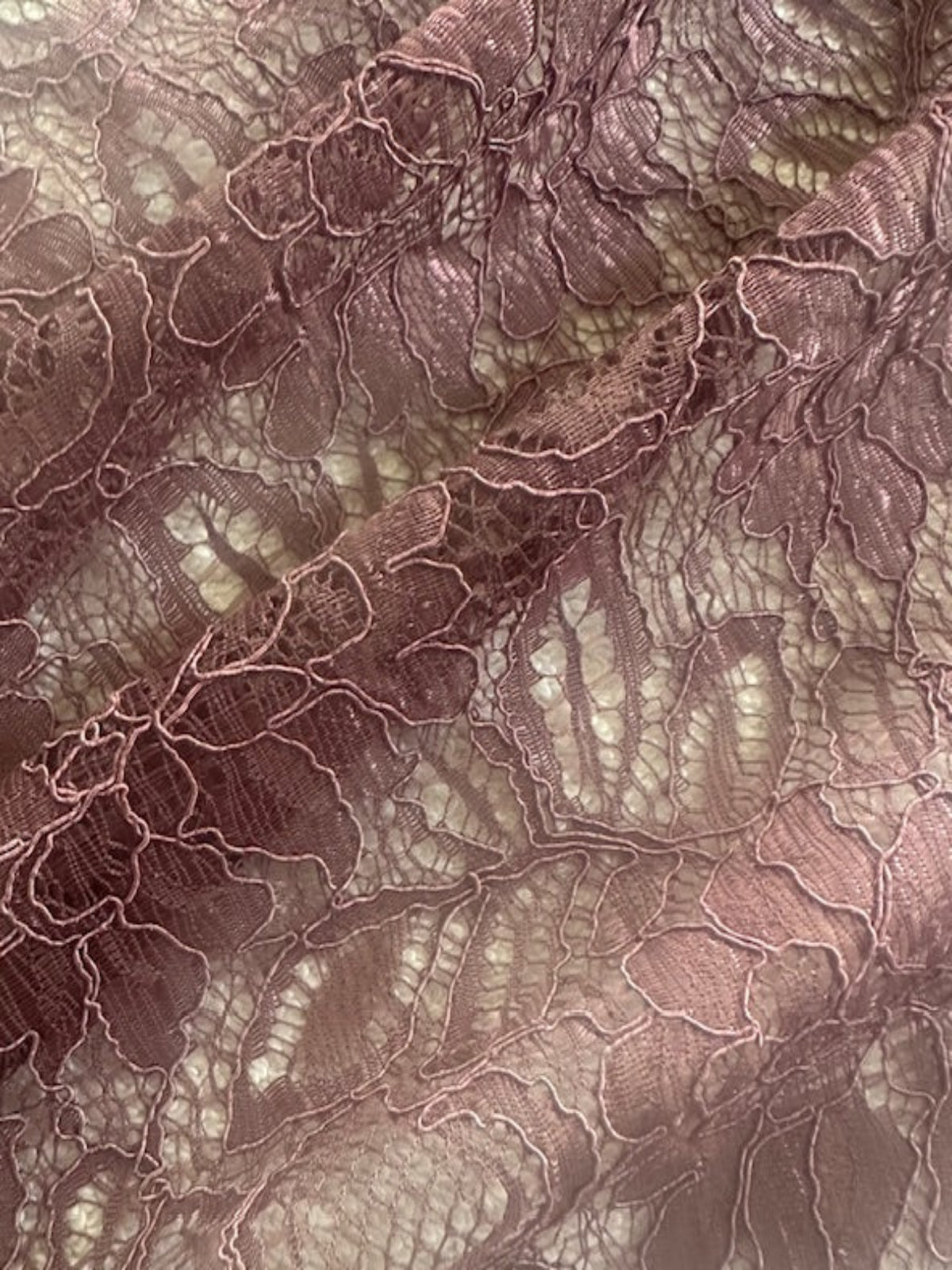 Deep Mauve Corded Lace with Scalloped Edge