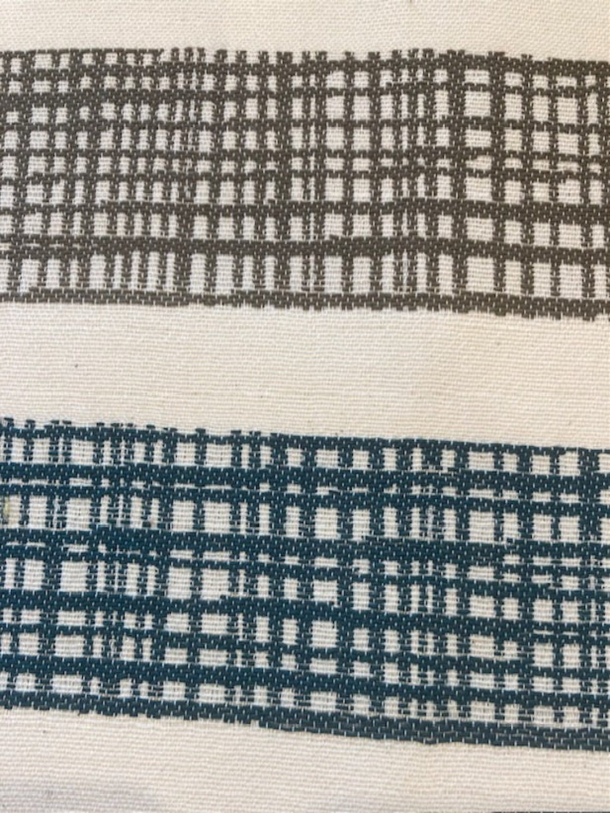 Grey/Lime/Blue/Teal Basket Weave effect Stripes Running across the Fabric - with Fire Retardant Finish