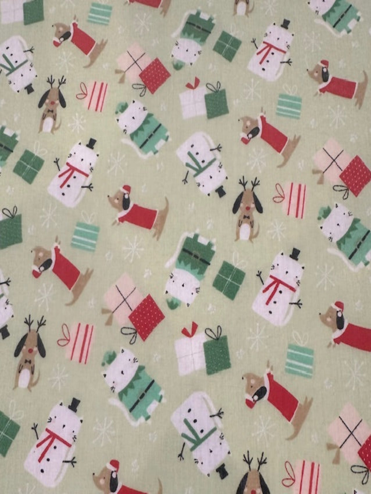 Christmas Cats & Dogs on Mint Poly/Cotton