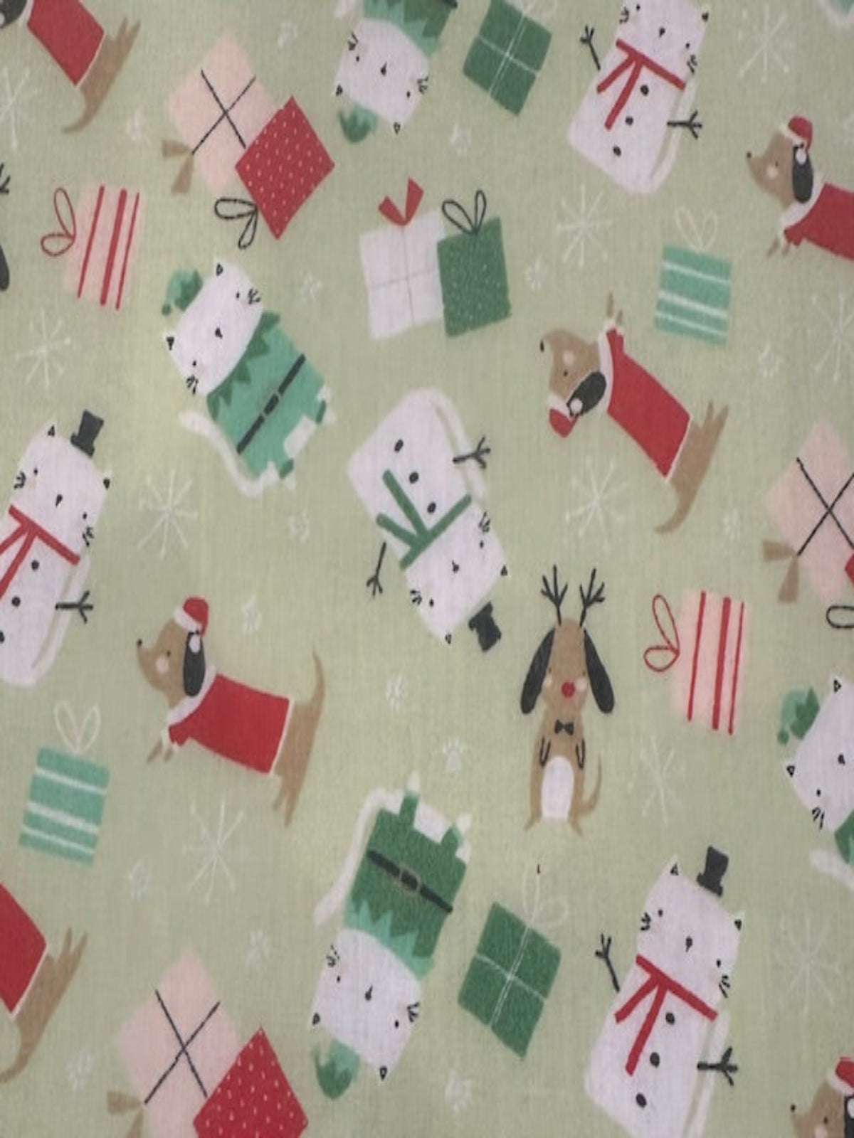 Christmas Cats & Dogs on Mint Poly/Cotton