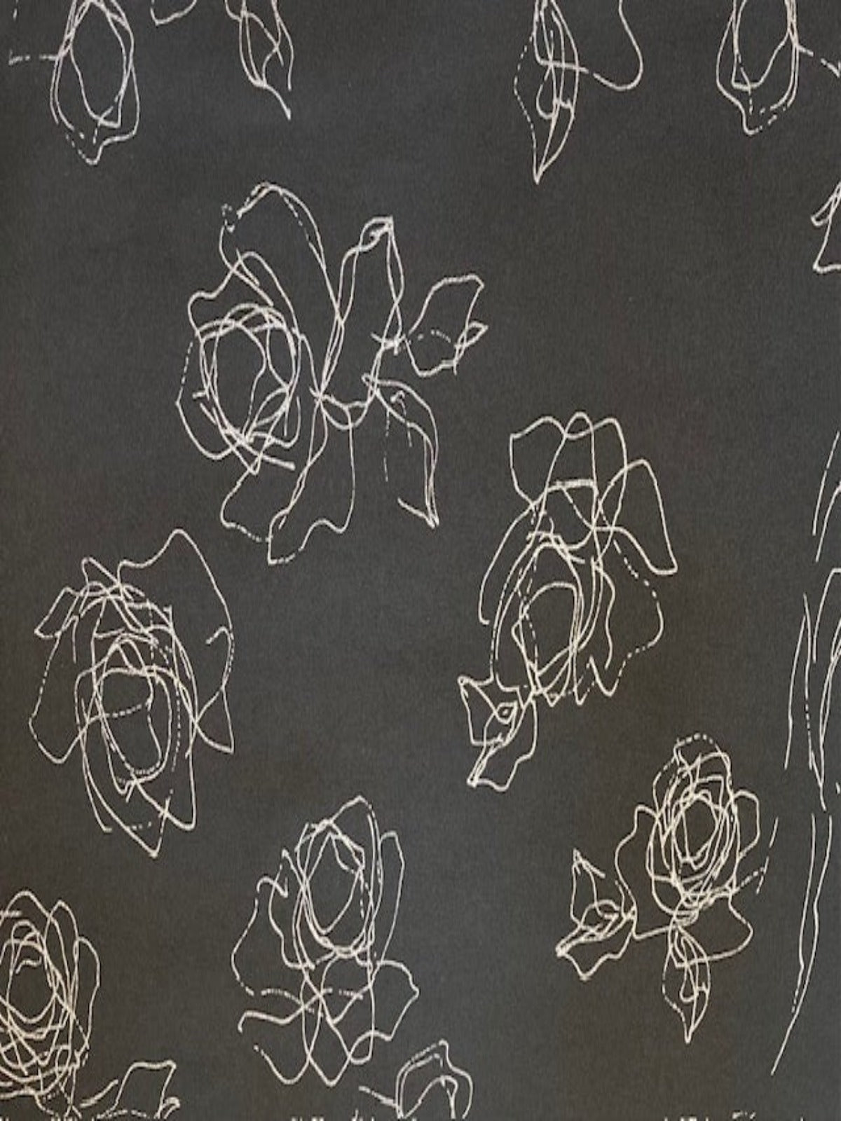 Sketchy Multi Rose on Black Crepe De Chine