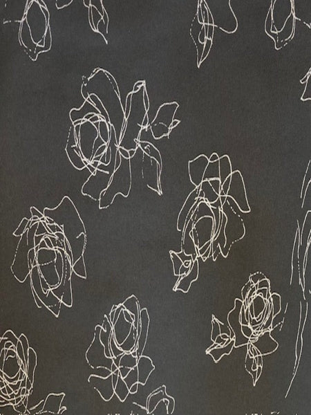 Sketchy Multi Rose on Black Crepe De Chine
