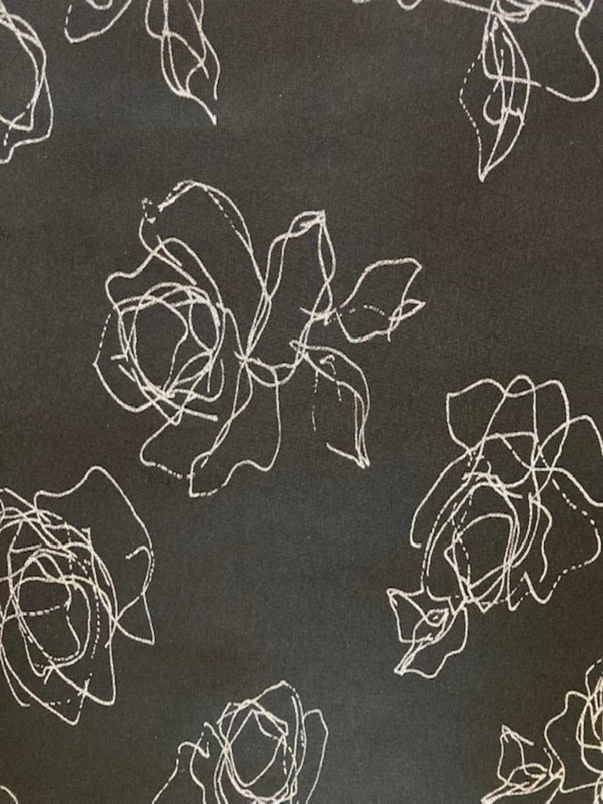 Sketchy Multi Rose on Black Crepe De Chine