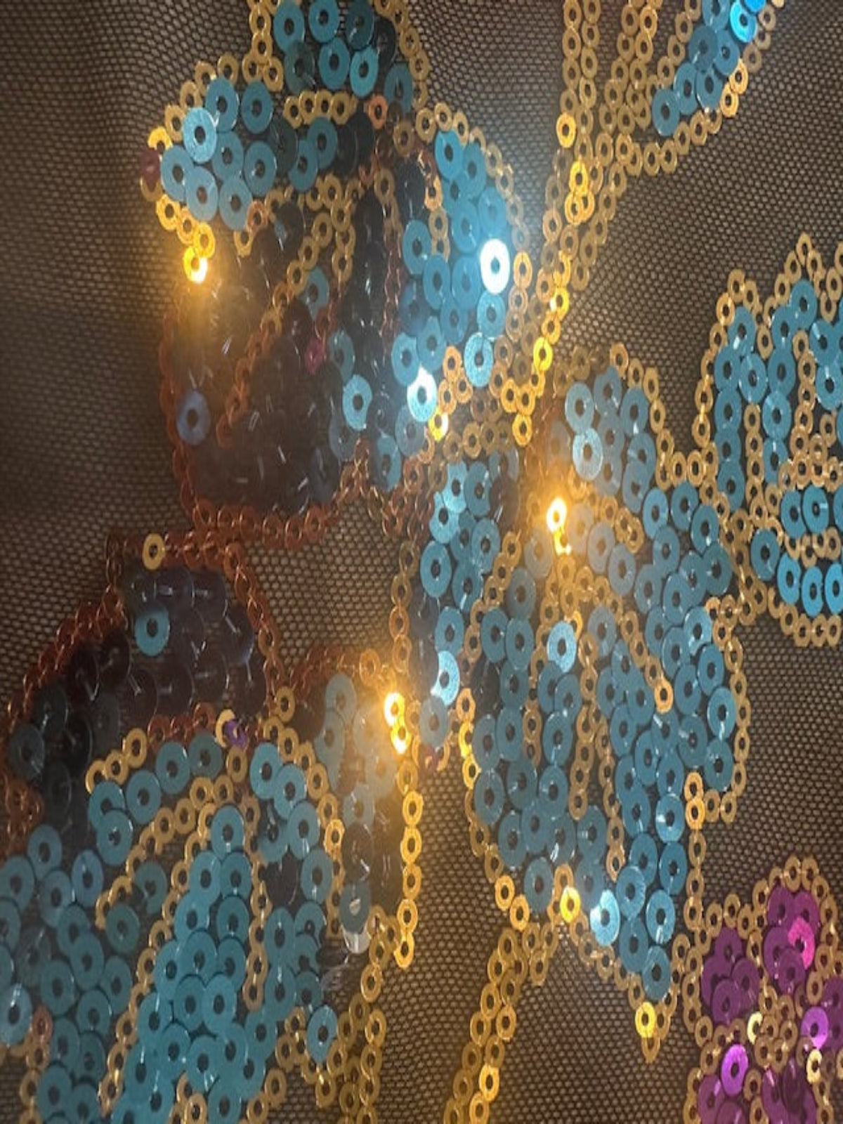 Multi Coloured Flower Design Sequin on Black Mesh