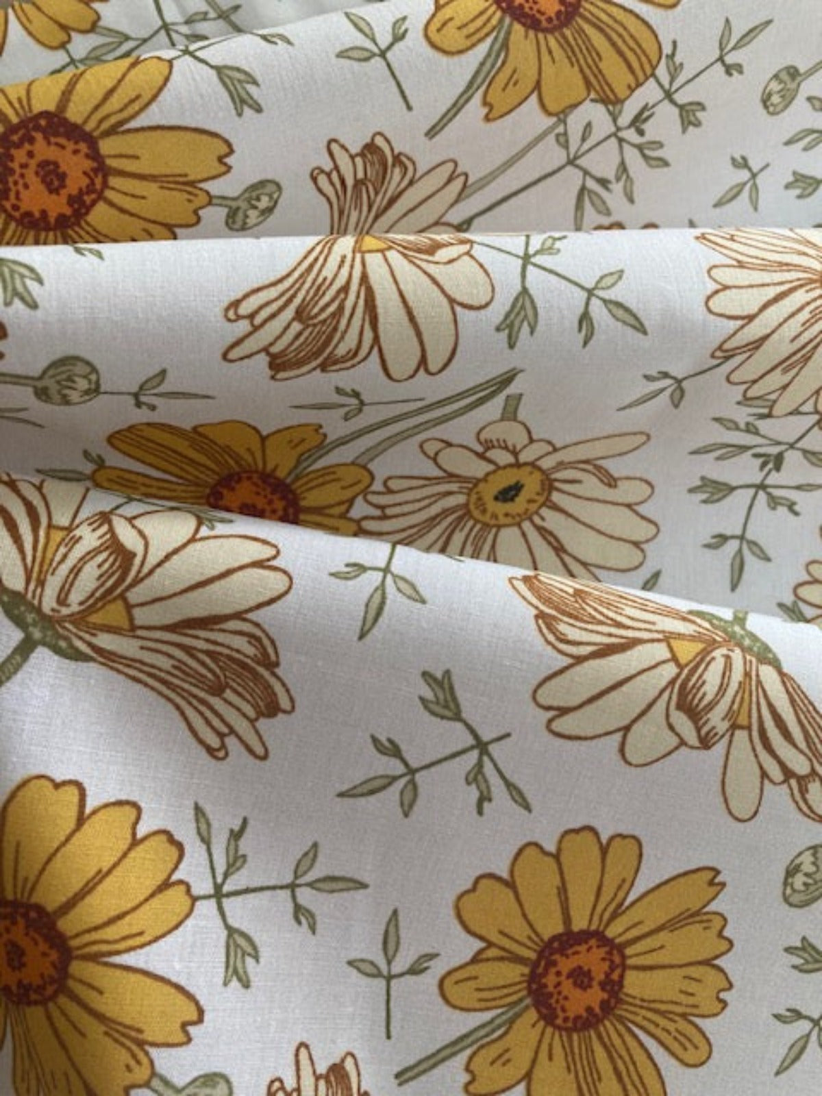 Mustard Floral on White Cotton Lawn