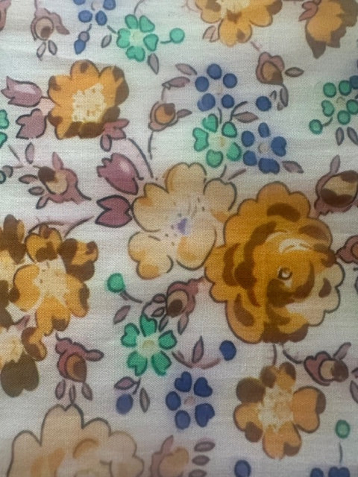 Mustard/Mauve Floral with Green/Blue Highlights on Cotton Lawn