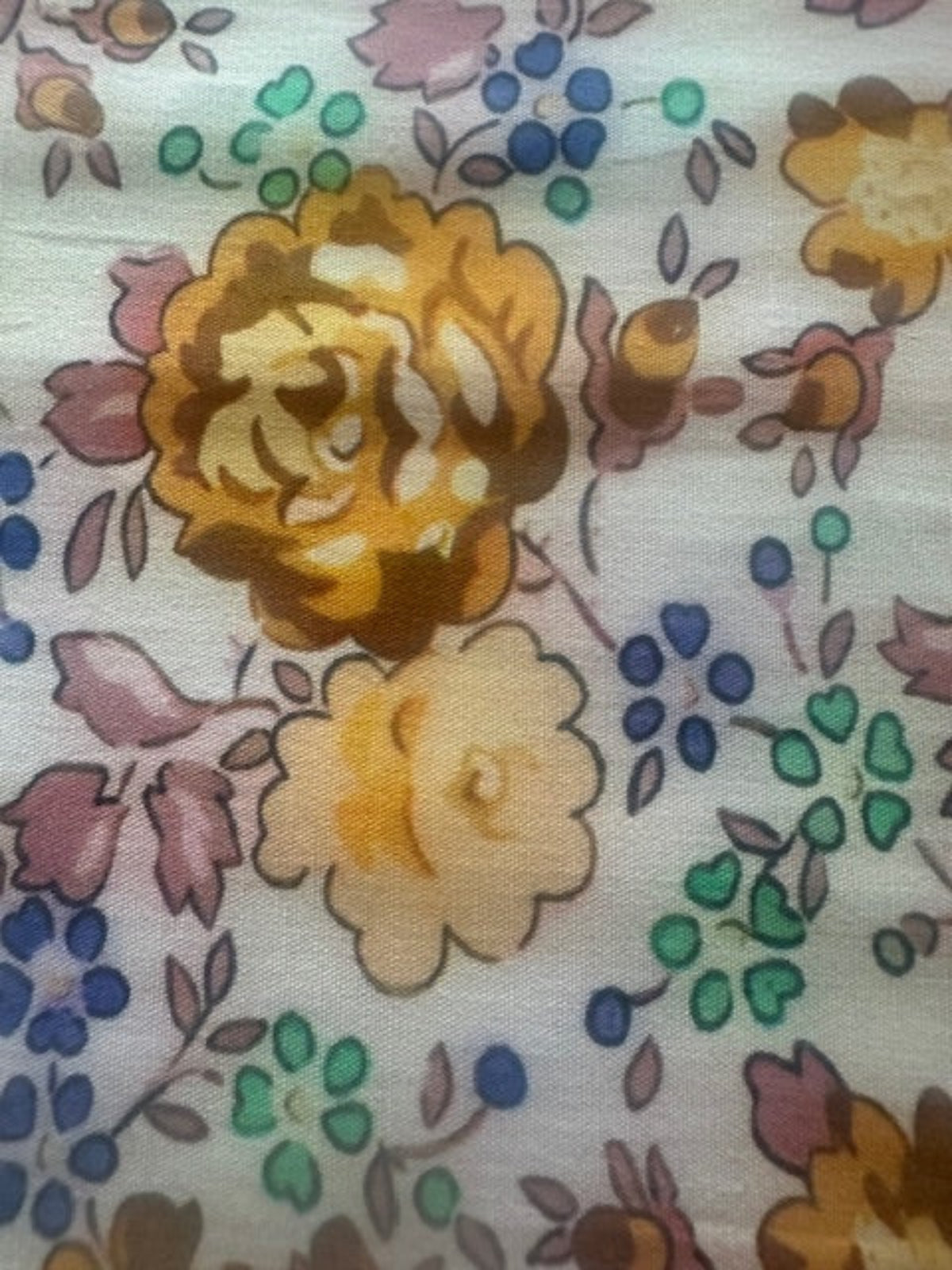 Mustard/Mauve Floral with Green/Blue Highlights on Cotton Lawn