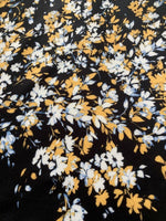 Mustard Graduated Scatter Flowers on Dark Navy Crepe De Chine