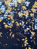 Mustard Graduated Scatter Flowers on Dark Navy Crepe De Chine