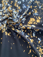 Mustard Graduated Scatter Flowers on Dark Navy Crepe De Chine