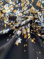 Mustard Graduated Scatter Flowers on Dark Navy Crepe De Chine