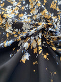 Mustard Graduated Scatter Flowers on Dark Navy Crepe De Chine