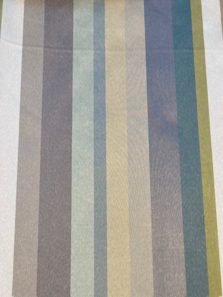 Green & Grey Printed Stripe on Silk/Cotton Satin. Stripes Run along the Fabric