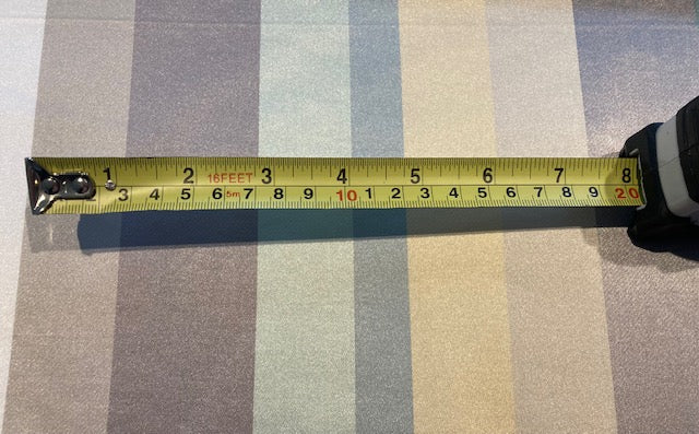 Green & Grey Printed Stripe on Silk/Cotton Satin. Stripes Run along the Fabric