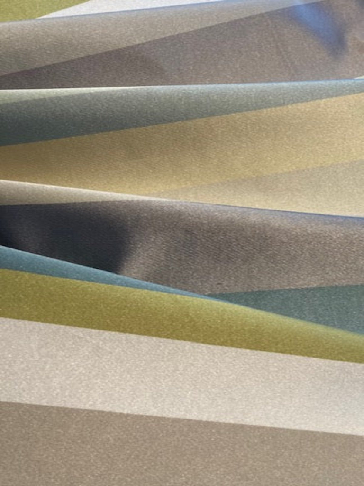 Green & Grey Printed Stripe on Silk/Cotton Satin. Stripes Run along the Fabric