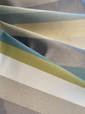 Green & Grey Printed Stripe on Silk/Cotton Satin. Stripes Run along the Fabric