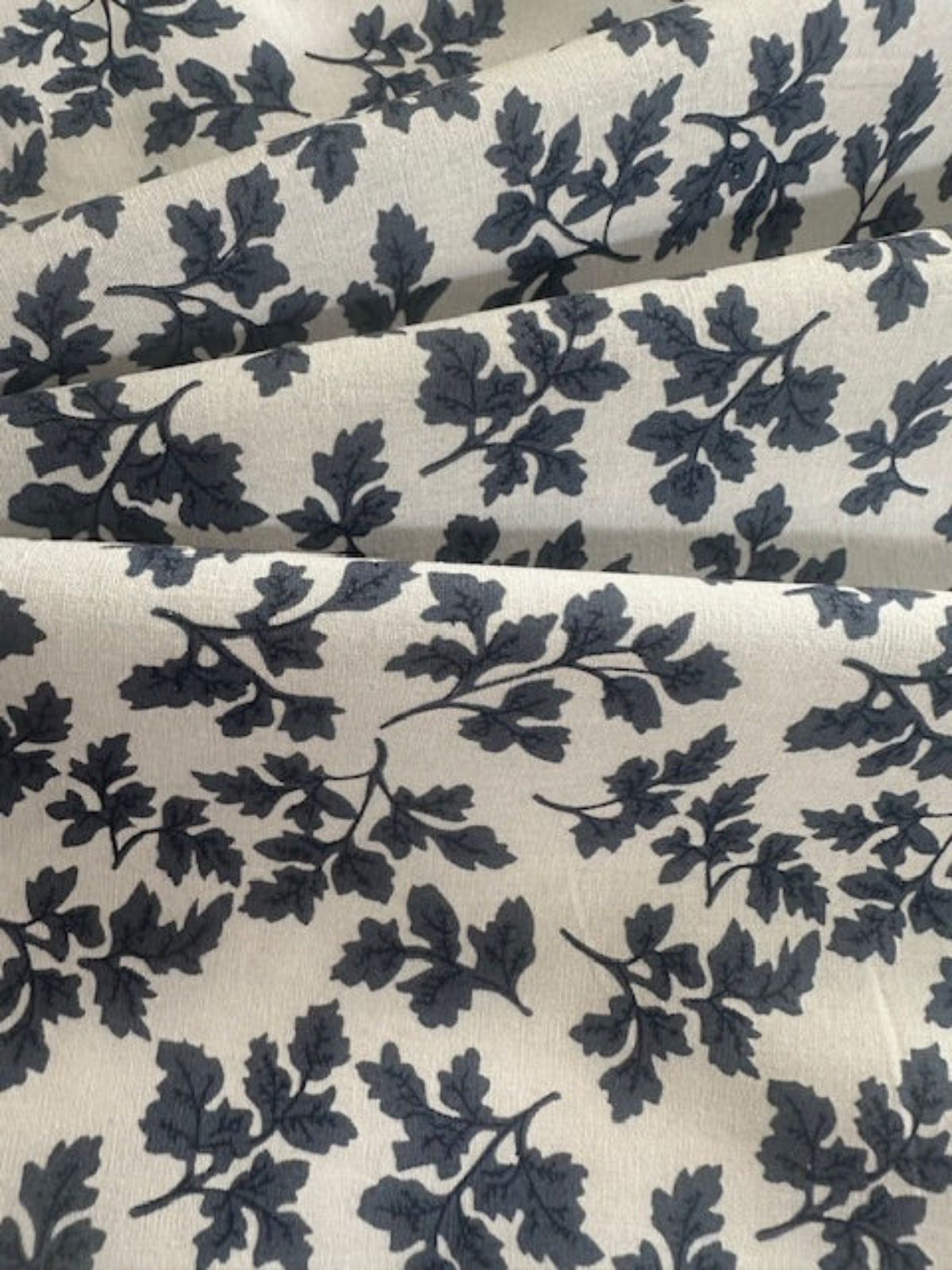 Navy Leaf Print on Cotton Poplin