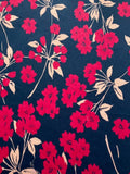 Red Blossom Sprigs on Navy Cotton Sateen