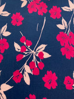 Red Blossom Sprigs on Navy Cotton Sateen