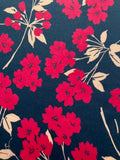 Red Blossom Sprigs on Navy Cotton Sateen