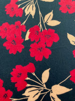 Red Blossom Sprigs on Navy Cotton Sateen