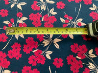 Red Blossom Sprigs on Navy Cotton Sateen