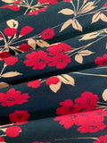 Red Blossom Sprigs on Navy Cotton Sateen