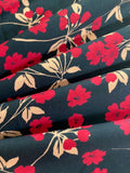 Red Blossom Sprigs on Navy Cotton Sateen