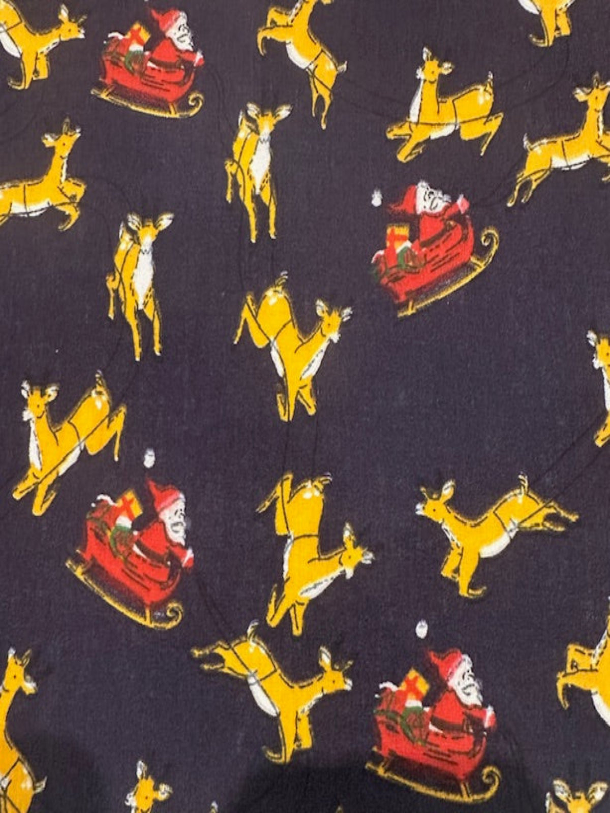 Santa Sleigh & Reindeer on Navy Poly/Cotton