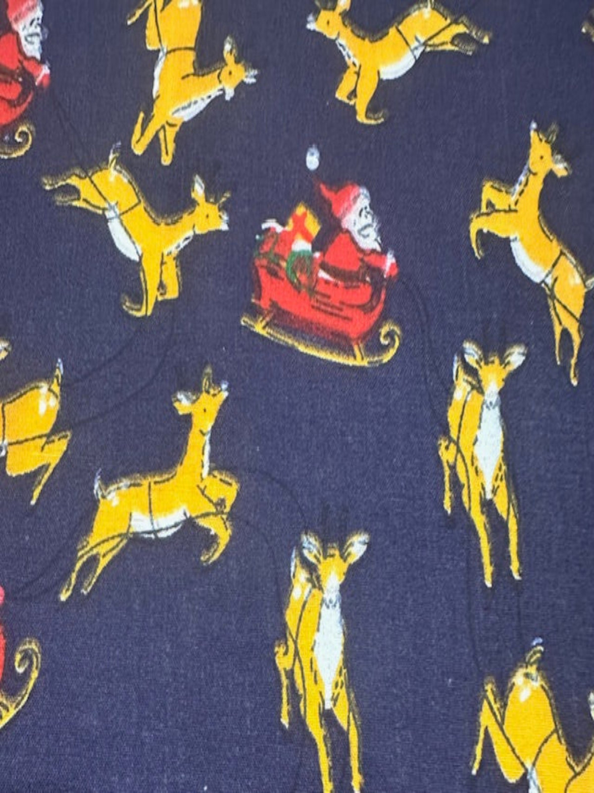 Santa Sleigh & Reindeer on Navy Poly/Cotton