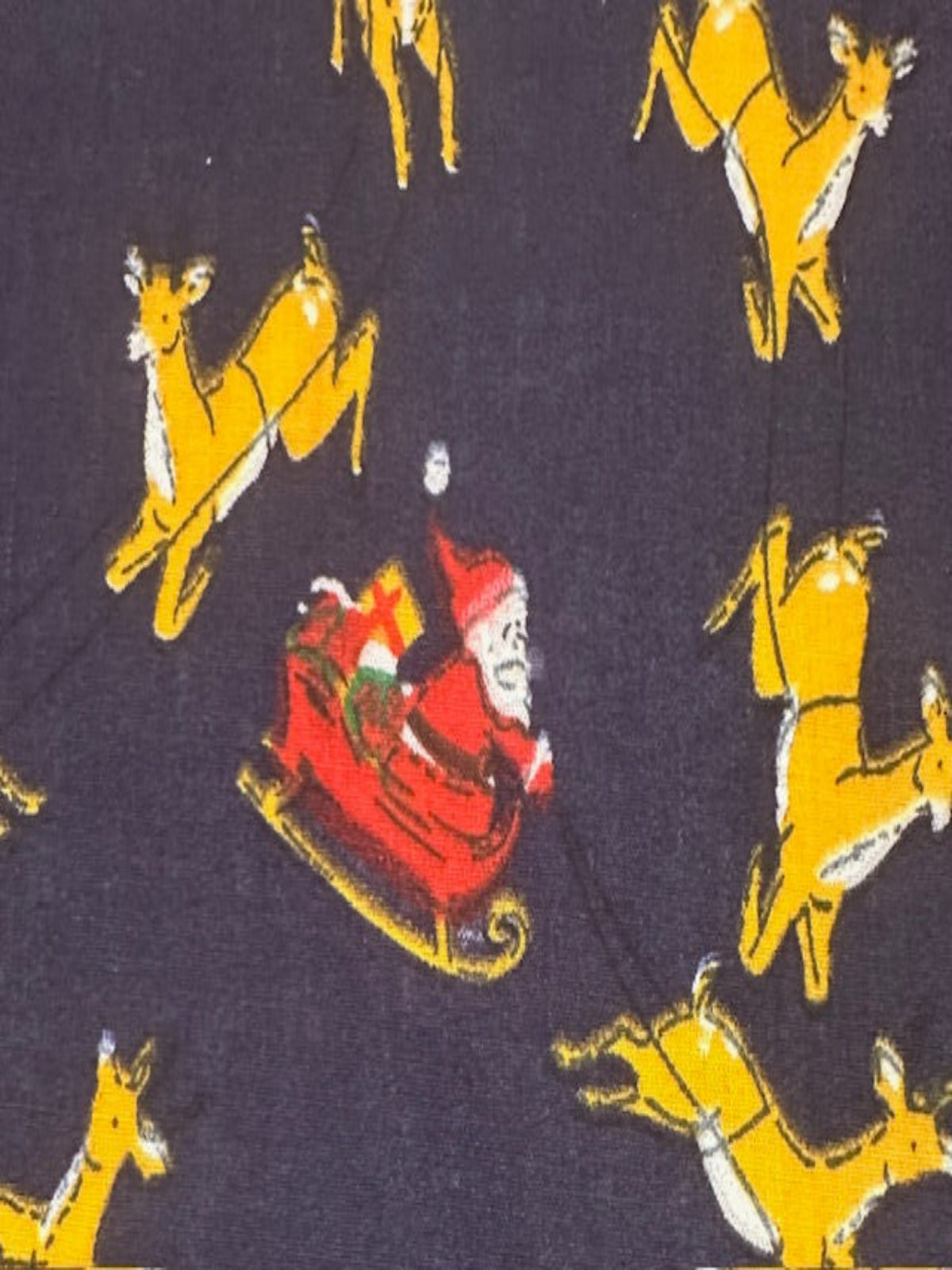 Santa Sleigh & Reindeer on Navy Poly/Cotton