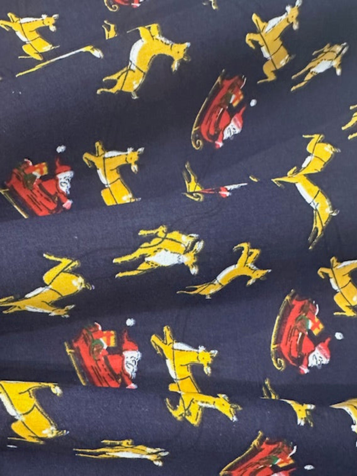 Santa Sleigh & Reindeer on Navy Poly/Cotton