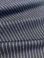 Dark Lilac/Black Stripe Suiting Weight, Soft Handle, Stripes run across the fabric.