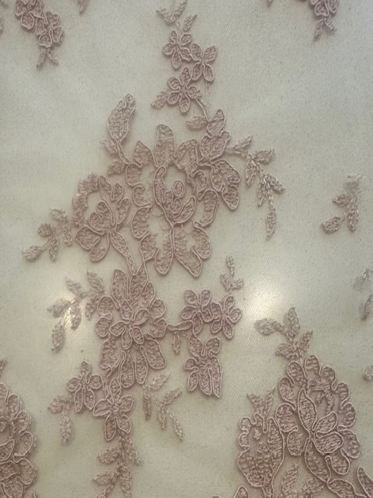 Nude Corded Embroidery on Tulle with Scalloped Edge