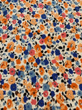 Blue/Orange Small Flowers on White Cotton Lawn