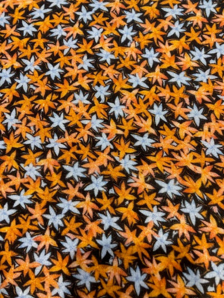 Orange & Pale Blue Star Flowers on Linen Blend